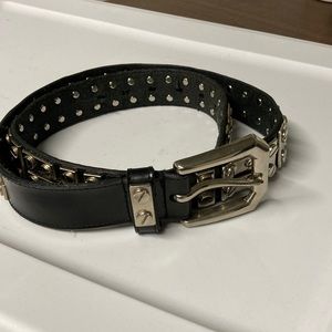 Black Leather & Silver Nail RIvet Belt Womens 8 10 12